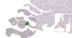 Highlighted position of Kapelle in a municipal map of Zeeland