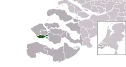 Highlighted position of Vlissingen in a municipal map of Zeeland