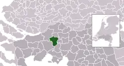 Highlighted position of Oosterhout in a municipal map of North Brabant