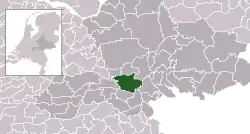 Highlighted position of Overbetuwe in a municipal map of Gelderland