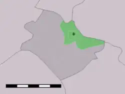 The town centre (dark green) and the statistical district (light green) of Hertme in the municipality of Borne.
