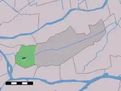 The village centre (dark green) and the statistical district (light green) of Oud-Alblas in the former municipality of Graafstroom.
