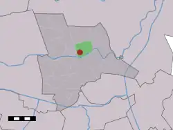 The village (dark red) and the statistical district (light green) of Arriën in the municipality of Ommen.