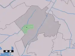 The village centre (dark green) and the statistical district (light green) of Wapserveen in the municipality of Westerveld.