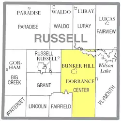 Location of Center Township in Russell County