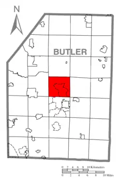 Map of Butler County, Pennsylvania, highlighting Center Township