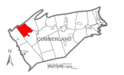 Map of Cumberland County, Pennsylvania highlighting Upper Mifflin Township