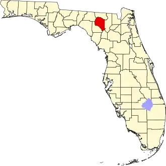 Map of Florida highlighting Suwannee County
