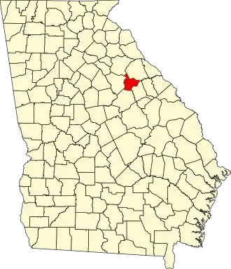 State map highlighting Taliaferro County