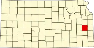 Map of Kansas highlighting Anderson County