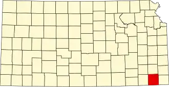 Map of Kansas highlighting Labette County