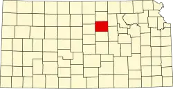 Map of Kansas highlighting Ottawa County