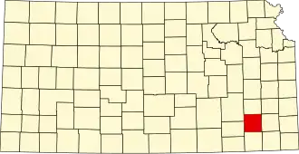 Map of Kansas highlighting Wilson County