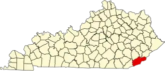 State map highlighting Harlan County