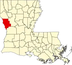 State map highlighting Sabine Parish