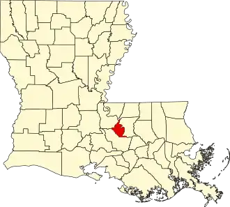 State map highlighting West Baton Rouge Parish