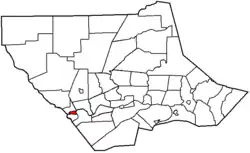 Jersey Shore highlighted in red on a map of Lycoming County