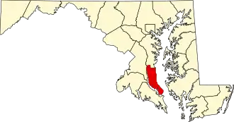Map of Maryland highlighting Calvert County