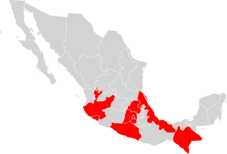 The states in which the Diocese of Mexico has jurisdiction.