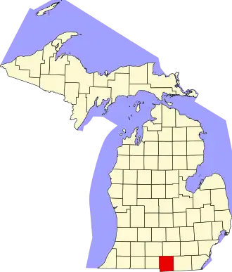 State map highlighting Hillsdale County