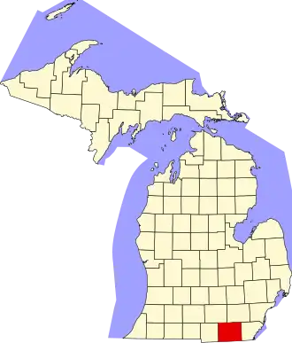 State map highlighting Lenawee County