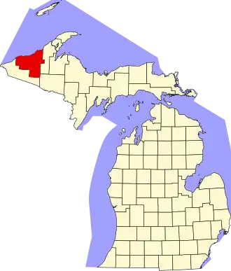 State map highlighting Ontonagon County
