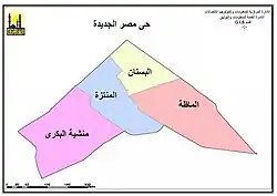 Administrative map showing district boundaries and subdivisions of Masr el-Gedida in Arabic text