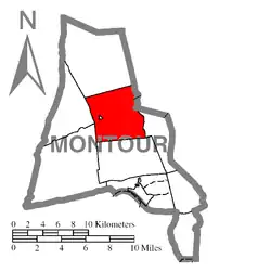 Map of Montour County, Pennsylvania highlighting Derry Township