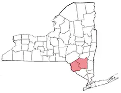 Map of New York State with the counties that constituted the Borscht Belt highlighted