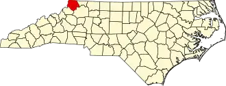 Map of North Carolina highlighting Ashe County