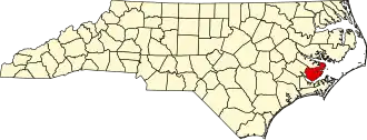 State map highlighting Pamlico County