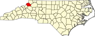 Map of North Carolina highlighting Watauga County