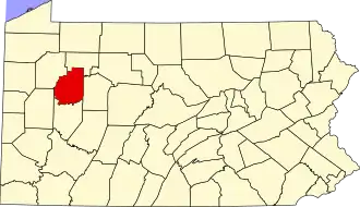 Map showing Clarion County in Pennsylvania