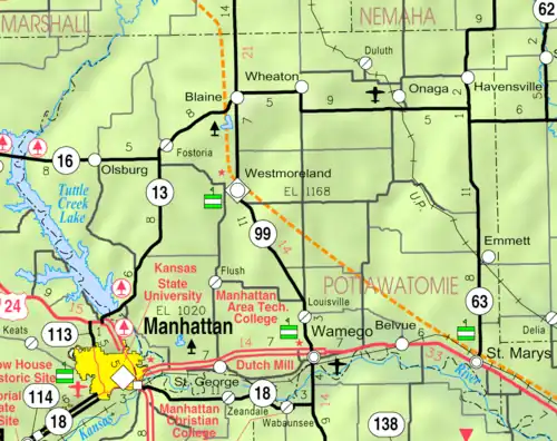 KDOT map of Pottawatomie County (legend)
