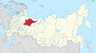 Map showing Komi in Russia