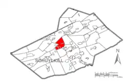 Location of Cass Township in Schuylkill County, Pennsylvania
