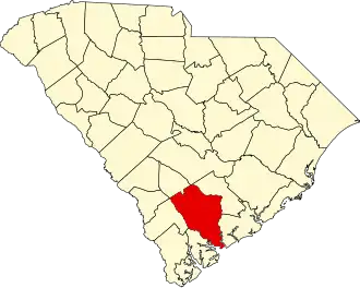 Map of South Carolina highlighting Colleton County