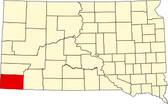 Map of South Dakota highlighting Fall River County