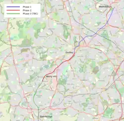 Map of The Wednesbury to Brierley Hill Tram extension