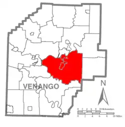 Map of Venango County, Pennsylvania highlighting Cranberry Township