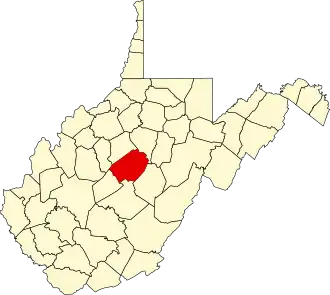 Map of West Virginia highlighting Braxton County