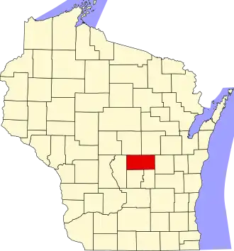 State map highlighting Waushara County