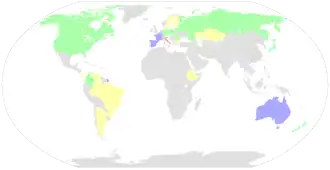 Map showing the number of riders from each nation in the 2015 Giro d'Italia