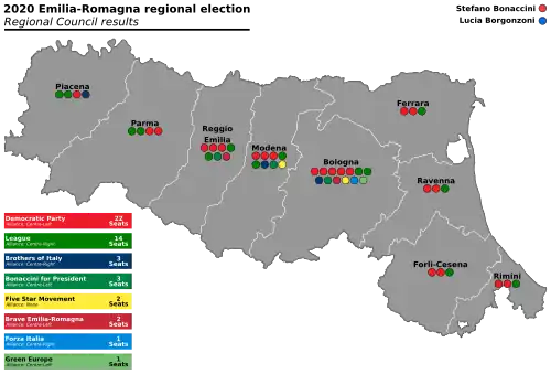 Seat totals by Province. As this is a PR election, seat totals are determined by popular vote in each province.