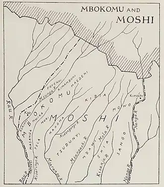 Map of the Kingdom of Moshi and Mbokomu and chiefdoms c.1890s