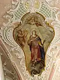 A star circle halo is found on a ceiling fresco in an Annunciation Church located in Fuchstal, a Municipality of the Bavarian district of Landsberg, Germany.
