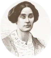 engraving of portrait of young white woman with dark hair