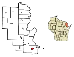 Location of Peshtigo in Marinette County, Wisconsin