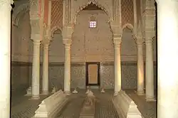 Saadian Tombs in Marrakech. The mausoleum comprises the corpses of about sixty members of the Saadi Dynasty including the Sultan Ahmad I al-Mansur Saadi