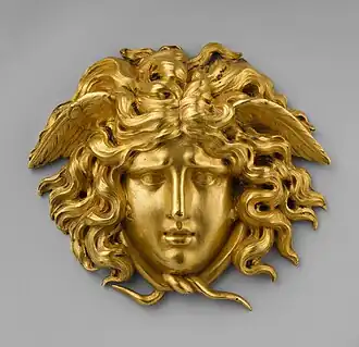 Neoclassical mascaron, most probably from a piece of furniture, late 18th–early 19th century, gilt bronze, Metropolitan Museum of Art